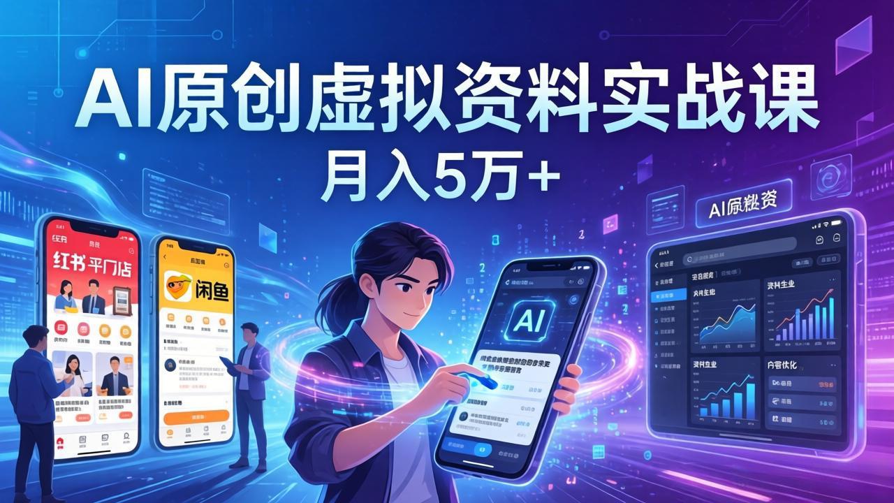 AI原创虚拟资料实战课：2026新机会，小红书闲鱼开店，普通人用AI轻松变现，月入5万+-来聚吧