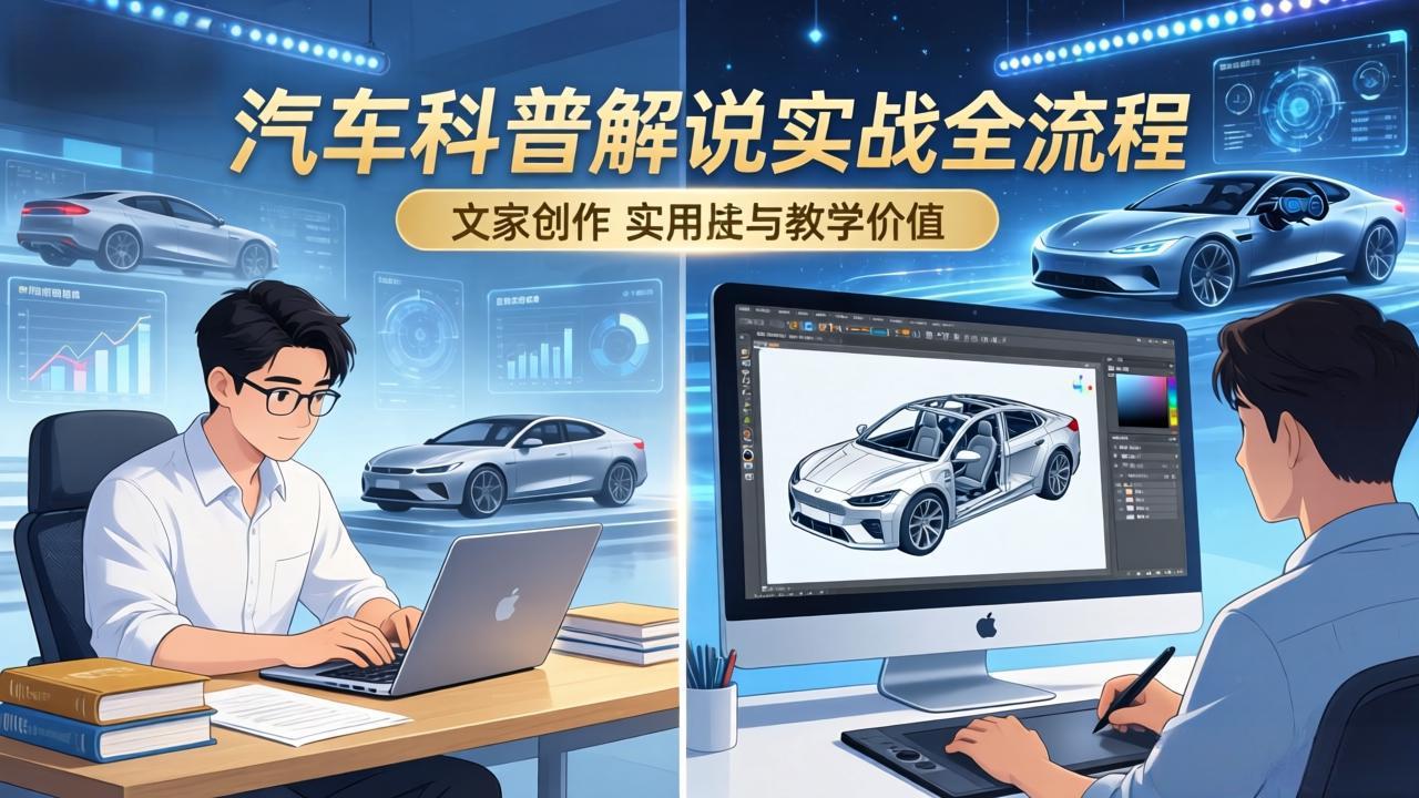 抖音汽车科普解说实战：文案+动画+画面处理+去水印全流程，打造专业汽车科普视频-来聚吧