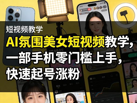 AI氛围美女短视频教学,一部手机零门槛上手,快速起号涨粉-来聚吧