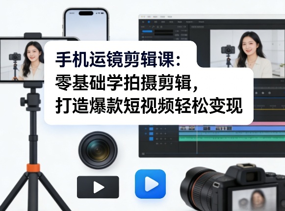 手机运镜剪辑课：零基础学拍摄剪辑，打造爆款短视频轻松变现-来聚吧