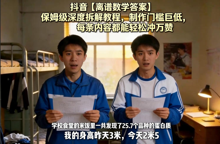 抖音【离谱数学答案】保姆级深度拆解教程，制作门槛巨低，每条内容都能轻松冲万赞，附详细步骤-来聚吧