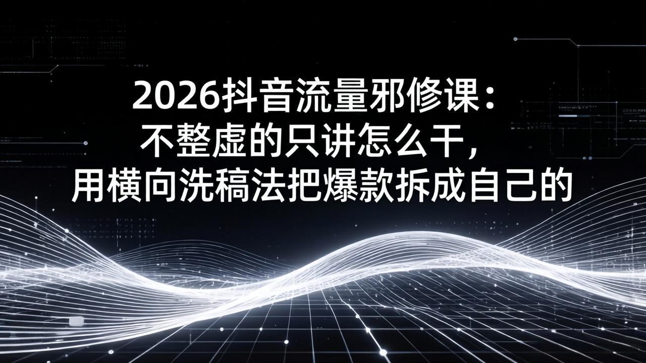 2026抖音流量邪修课:不整虚的只讲怎么干,用横向洗稿法把爆款拆成自己的-来聚吧