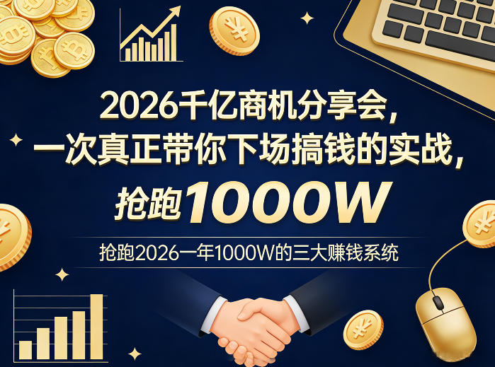 2026千亿商机分享会，一次真正带你下场搞钱的实战，抢跑2026一年1000W的三大賺钱系统-来聚吧