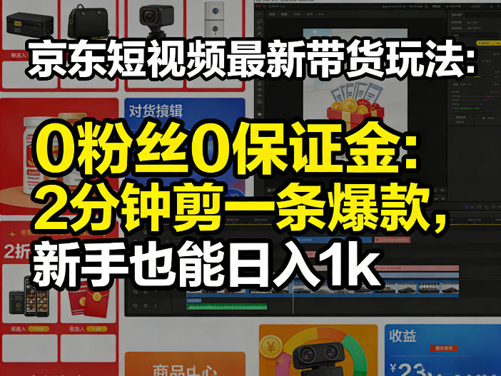 京东短视频最新带货玩法,0粉丝0保证金,2分钟剪一条爆款,新手也能日入1k+【揭秘】-来聚吧