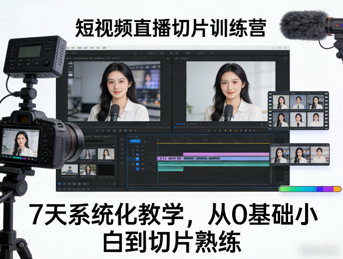短视频直播切片训练营,7天系统化教学,从0基础小白到切片熟练-来聚吧