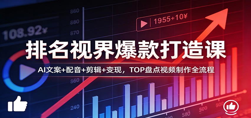 排名视界爆款打造课：AI文案+配音+剪辑+变现，TOP盘点视频制作全流程-来聚吧