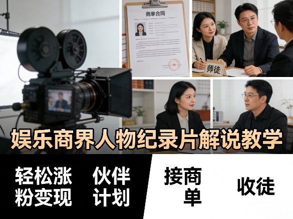 娱乐商界人物纪录片解说教学，轻松涨粉变现，伙伴计划，接商单，收徒等-来聚吧