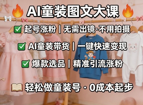 AI童装图文剪辑,某社群童装图文大课,起号涨粉、AI童装带货、爆款选品,无需出镜和拍摄-来聚吧