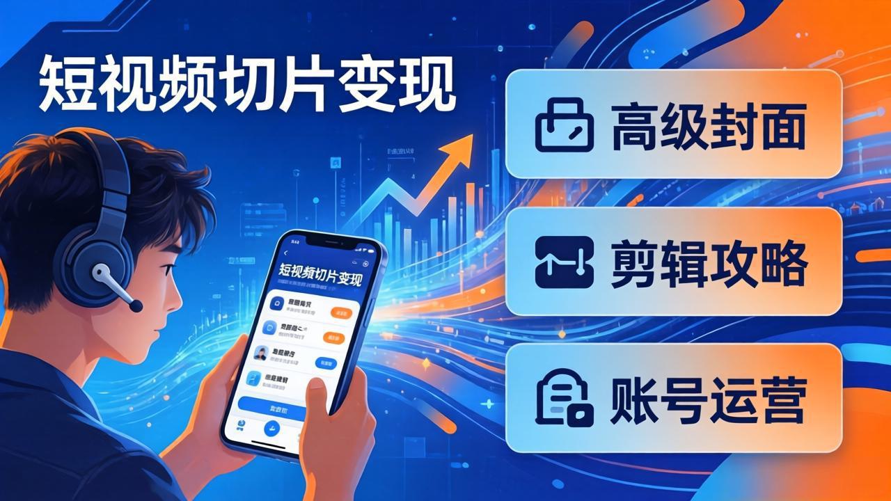 短视频切片变现速成班2.0:高级封面+剪辑攻略+账号运营,0基础小白快速入局副业-来聚吧