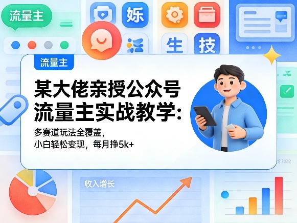 某大佬亲授公众号流量主实战教学：多赛道玩法全覆盖，小白轻松变现，每月多挣5k+-来聚吧