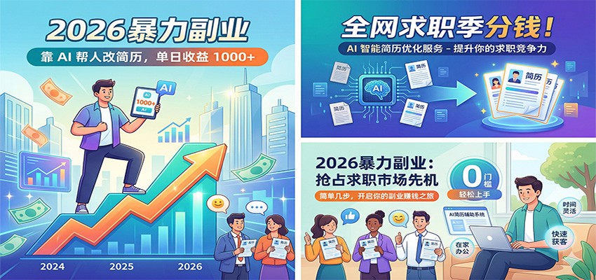 2026暴力副业：靠AI帮人改简历，单日收益1000+，全网求职季分钱-来聚吧
