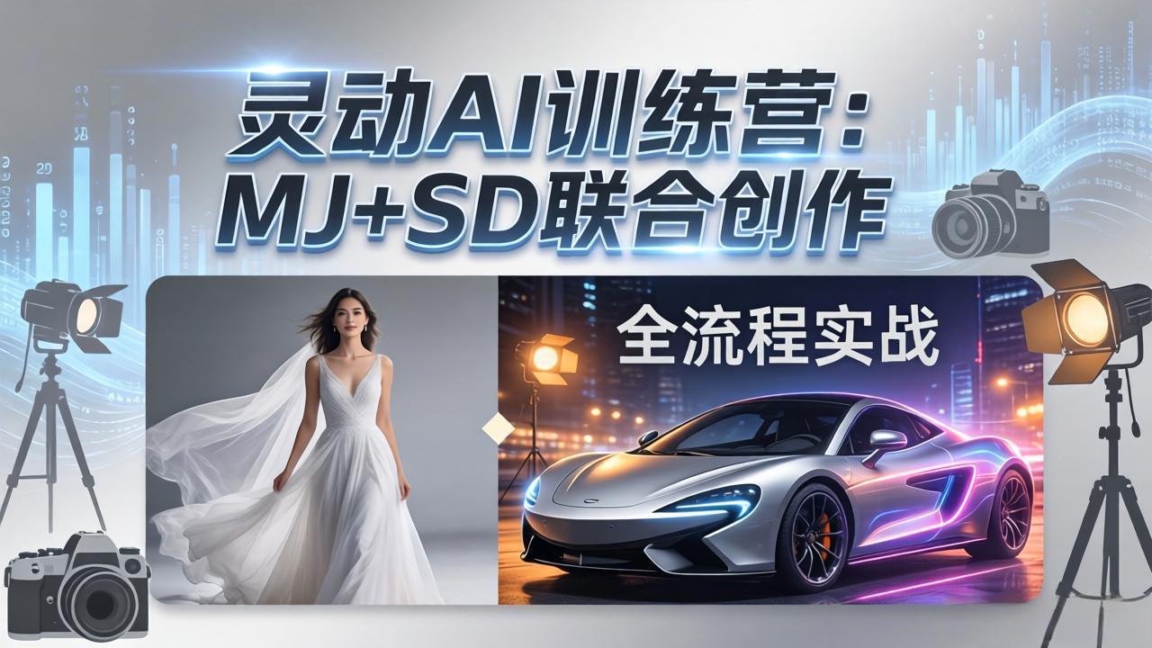 灵动AI训练营-3.0课程：MJ+SD联合创作，从婚纱大片到汽车广告，摄影后期全流程实战-来聚吧