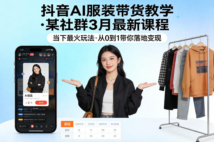 抖音AI服装带货教学，某社群3月最新课程，当下最火玩法，从0到1带你落地变现-来聚吧