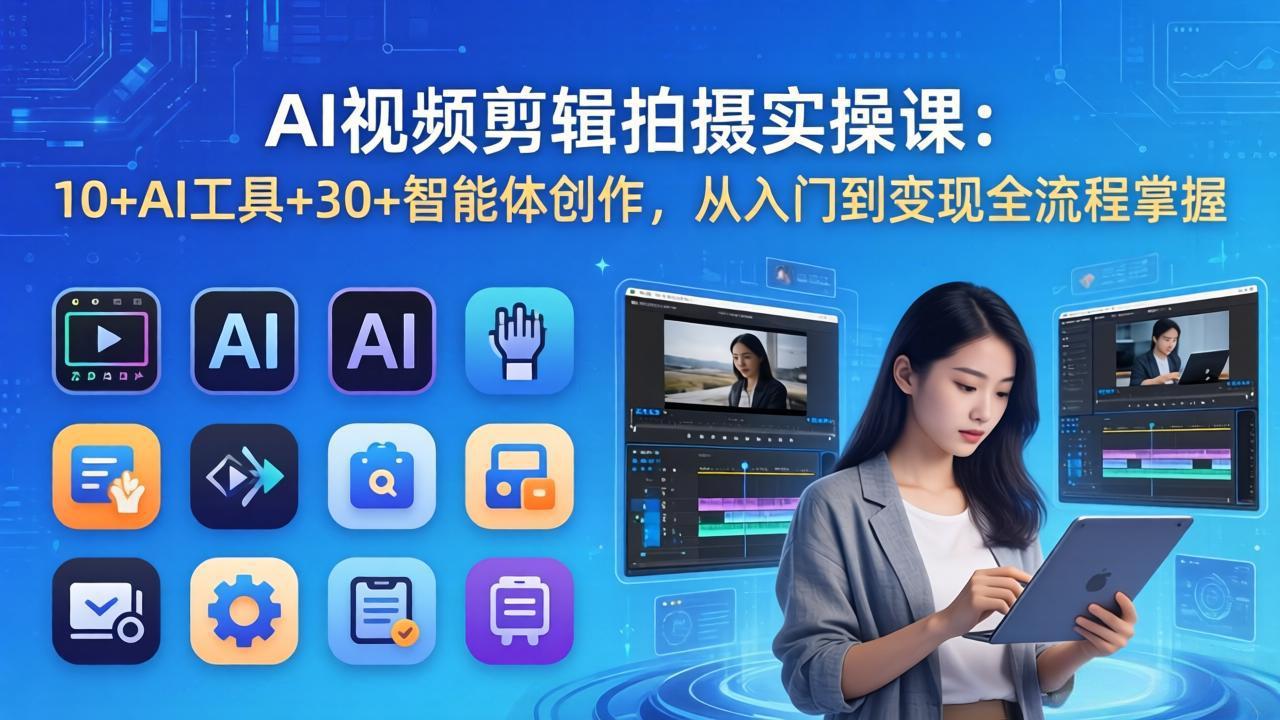 AI 视频剪辑拍摄实操课:10+AI工具+30+智能体创作,从入门到变现全流程掌握-来聚吧
