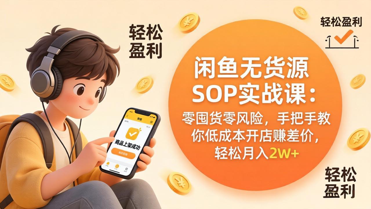 闲鱼无货源SOP实战课:零囤货零风险,手把手教你低成本开店赚差价,轻松月入2w+-来聚吧