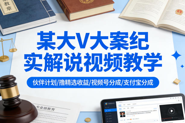 某大V大案纪实解说视频教学，可做伙伴计划、撸精选收益，视频号和支付宝分成计划均可-来聚吧