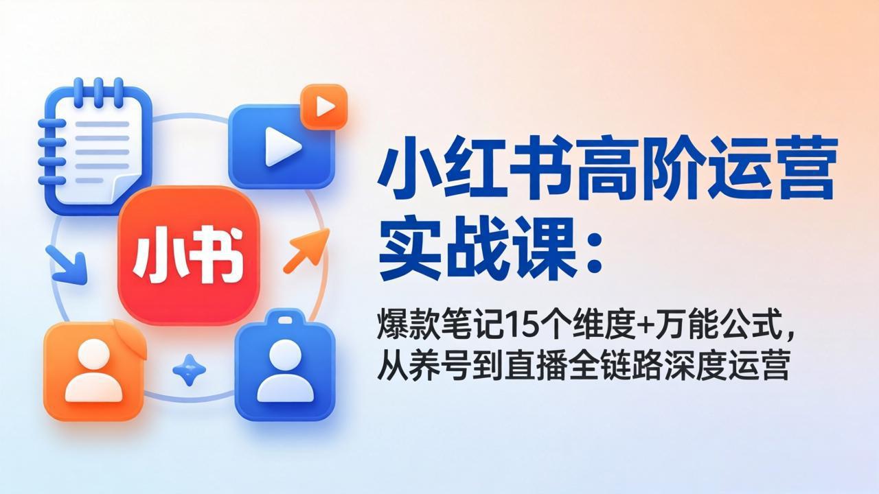 小红书高阶运营实战课：爆款笔记15个维度+万能公式，从养号到直播全链路深度运营-来聚吧