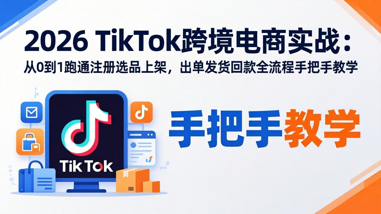 2026TikTok跨境电商实战：从0到1跑通注册选品上架，出单发货回款全流程手把手教学-来聚吧