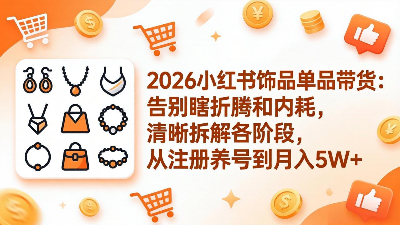 2026小红书饰品单品带货：告别瞎折腾和内耗，清晰拆解各阶段，从注册养号到月入5W+-来聚吧