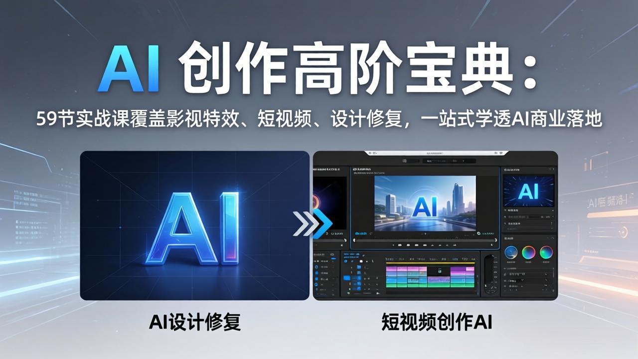 AI 创作高阶宝典：59节实战课覆盖影视特效、短视频、设计修复，一站式学透AI商业落地-来聚吧