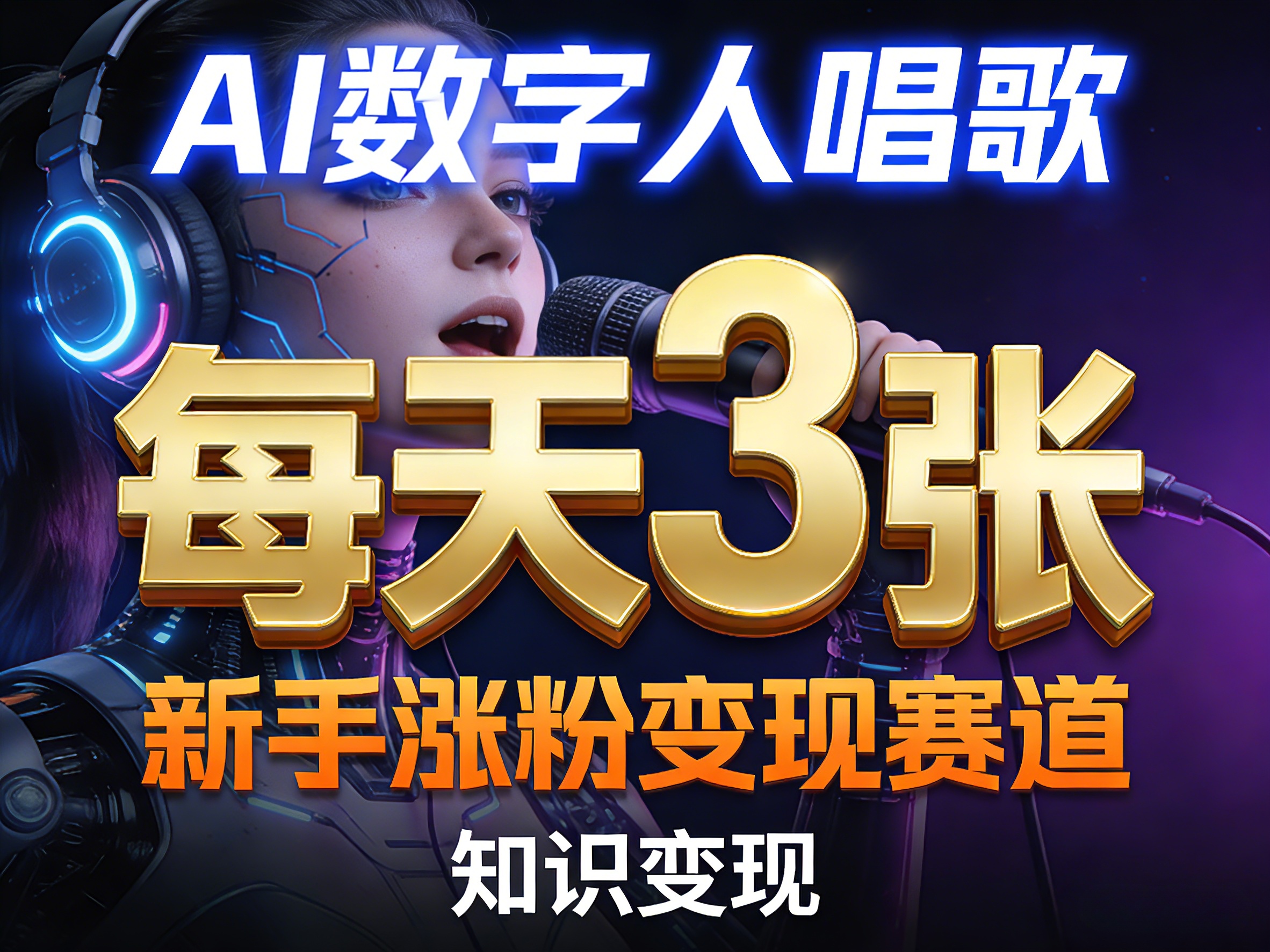 AI数字人唱歌，新手涨粉变现赛道，每天3张和知识付费，副业必备-来聚吧