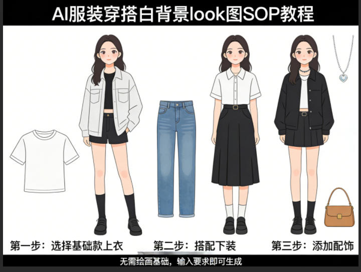 AI服装穿搭白背景look图SOP教程,不用会画画,提几句具体要求,AI就能还你一个奇迹-来聚吧