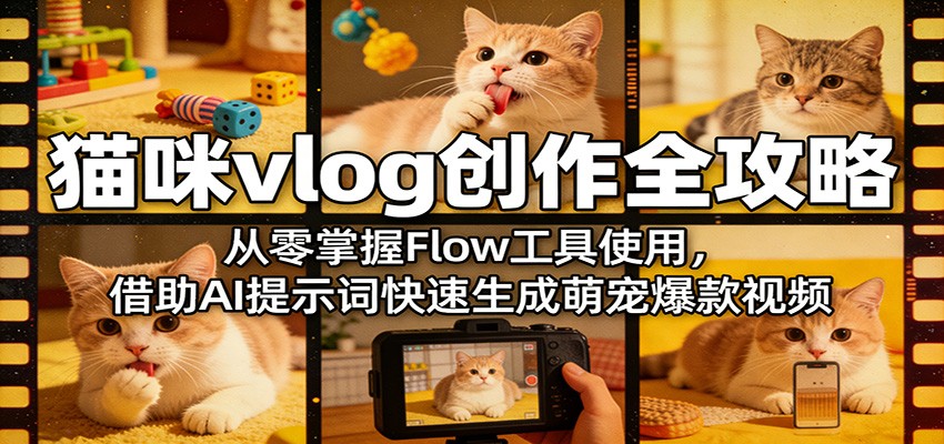 猫咪vlog创作全攻略：从零掌握Flow工具使用，借助AI提示词快速生成萌宠爆款视频-来聚吧