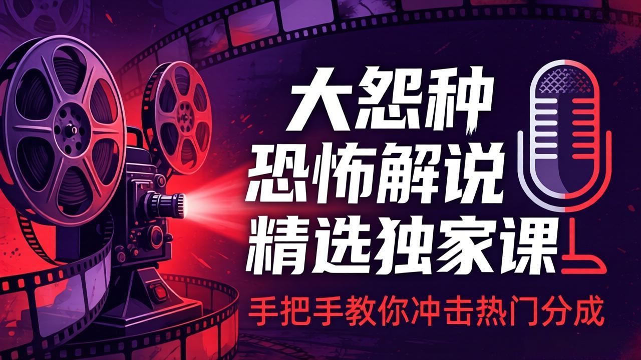 大怨种恐怖解说精选独家课：电影下载+文案配音+片头封面，手把手教你冲击热门分成-来聚吧