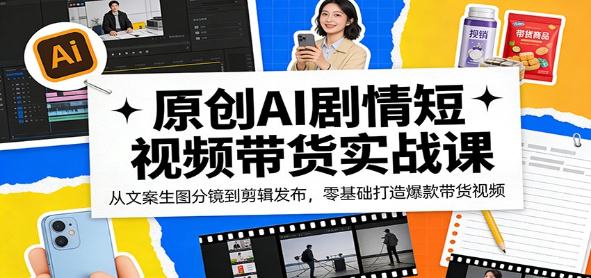 原创AI剧情短视频带货实战课：从文案生图分镜到剪辑发布，零基础打造爆款带货视频-来聚吧