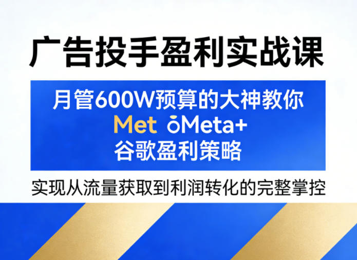 广告投手盈利实战课,月管600W预算的大神教你Meta+谷歌盈利策略,实现从流量获取到利润转化的完整掌控-来聚吧