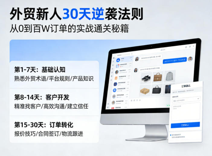 外贸新人30天逆袭法则，教你从0到百W订单的实战通关秘籍-来聚吧