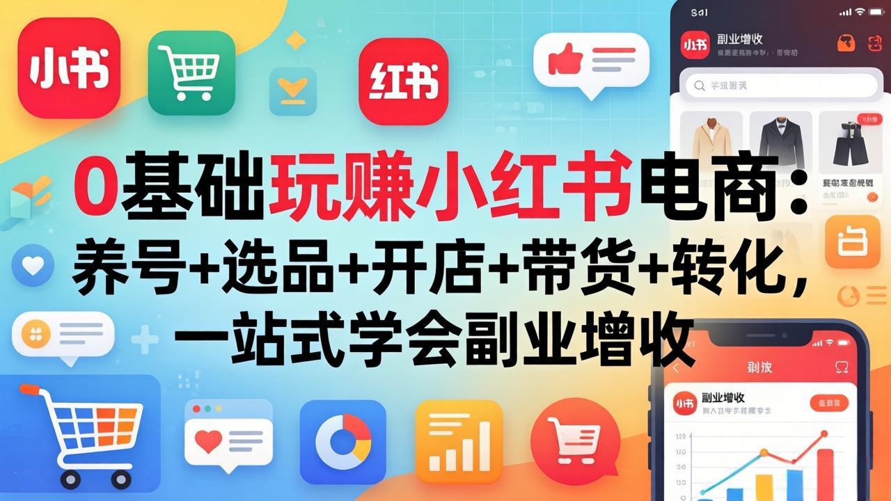 0基础玩赚小红书电商：养号+选品+开店+带货+转化，一站式学会副业增收-来聚吧