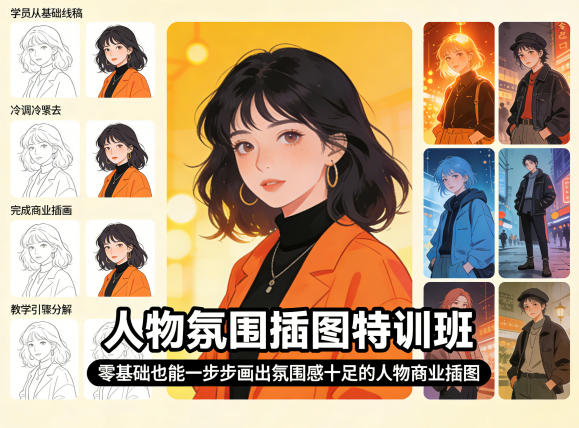 人物氛围插图特训班,零基础也能一步步画出氛围感十足的人物商业插图-来聚吧