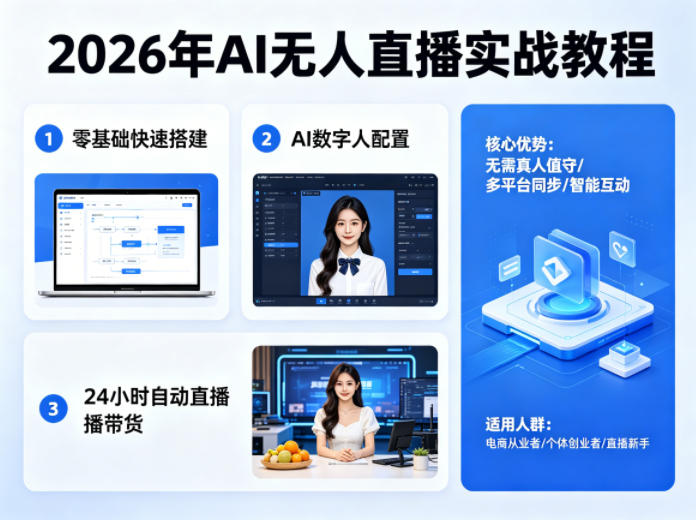 2026年AI无人直播实战教程，零基础也能快速搭建AI数字人无人直播间，实现24小时自动直播带货-来聚吧
