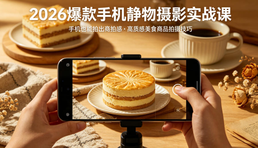 2026爆款手机静物摄影实战课,手机也能拍出商拍感,学会拍出高质感美食商品-来聚吧