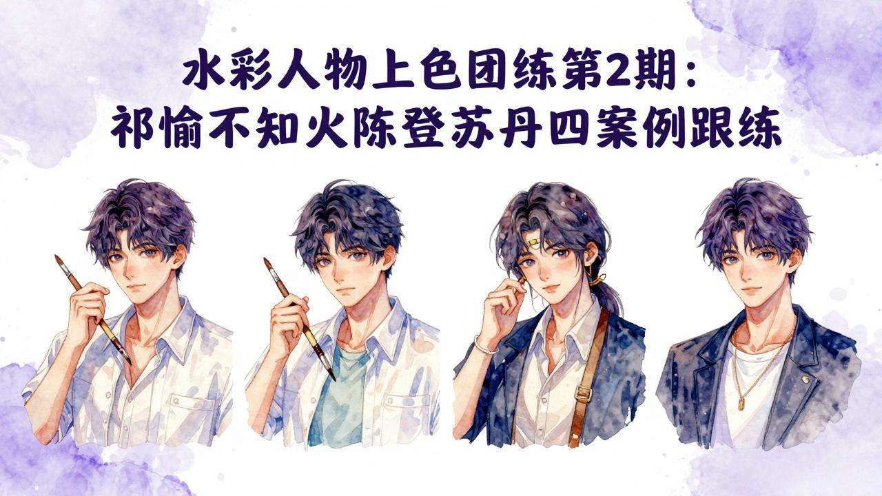 水彩人物上色团练第2期:祁煜不知火陈登苏丹四案例跟练,手把手提升绘画能力-来聚吧