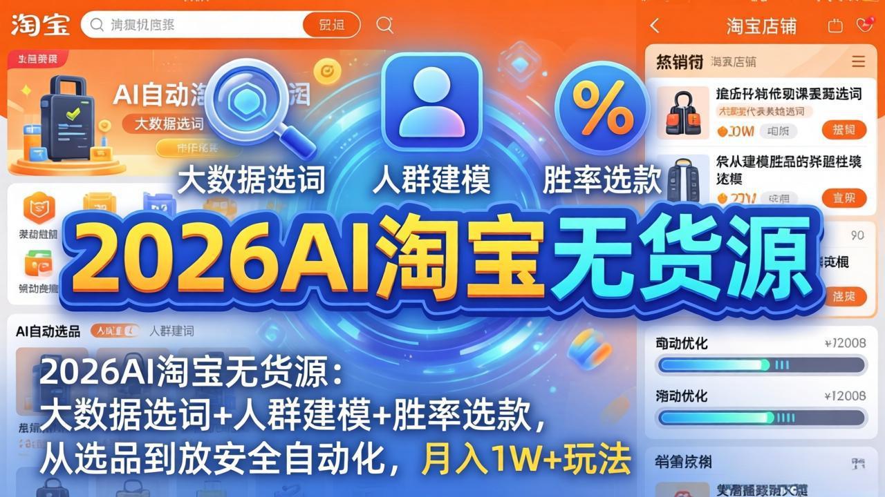2026AI淘宝无货源-4月更新:大数据选词+人群建模+胜率选款,从选品到放大全自动化,月入1W+玩法-来聚吧