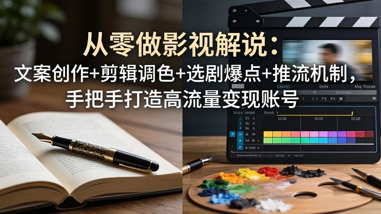 从零做影视解说：文案创作+剪辑调色+选剧爆点+推流机制，手把手打造高流量变现账号-来聚吧