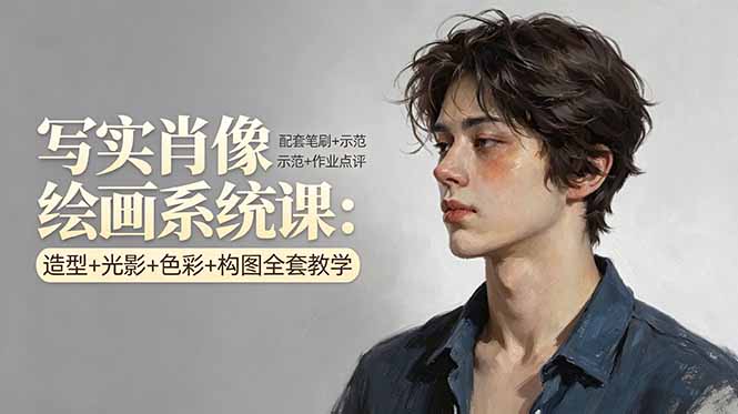 写实肖像绘画系统课:造型+光影+色彩+构图全套教学,配套笔刷+示范+作业点评-来聚吧