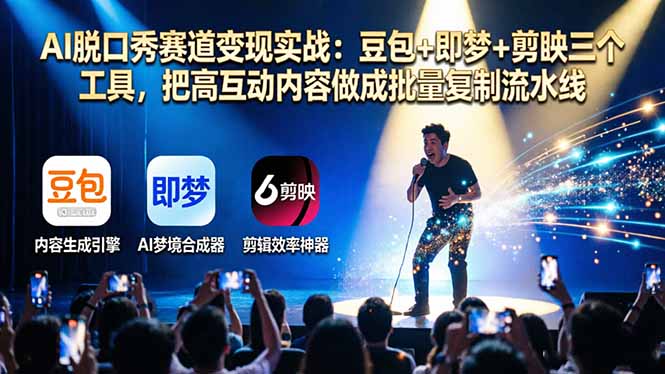 AI脱口秀赛道变现实战：豆包+即梦+剪映三个工具，把高互动内容做成批量复制流水线-来聚吧