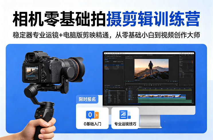 相机零基础拍摄剪辑训练营：稳定器专业运镜+电脑版剪映精通，从零基础小白到视频创作大师-来聚吧
