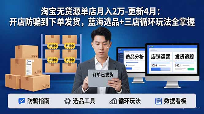 淘宝无货源5.0单店月入2万-更新4月：开店防骗到下单发货，蓝海选品+三店循环玩法全掌握-来聚吧
