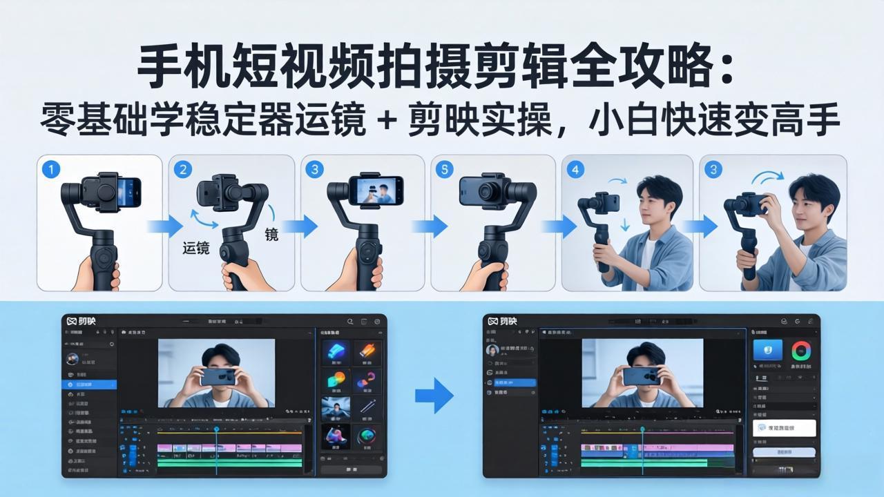 手机短视频拍摄剪辑全攻略：零基础学稳定器运镜 + 剪映实操，小白快速变高手-来聚吧