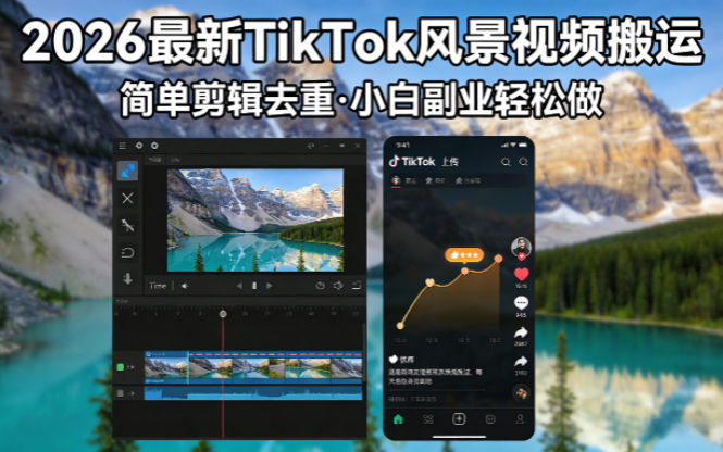 2026最新TikTok风景视频搬运简单剪辑去重小白副业月入 8000-来聚吧