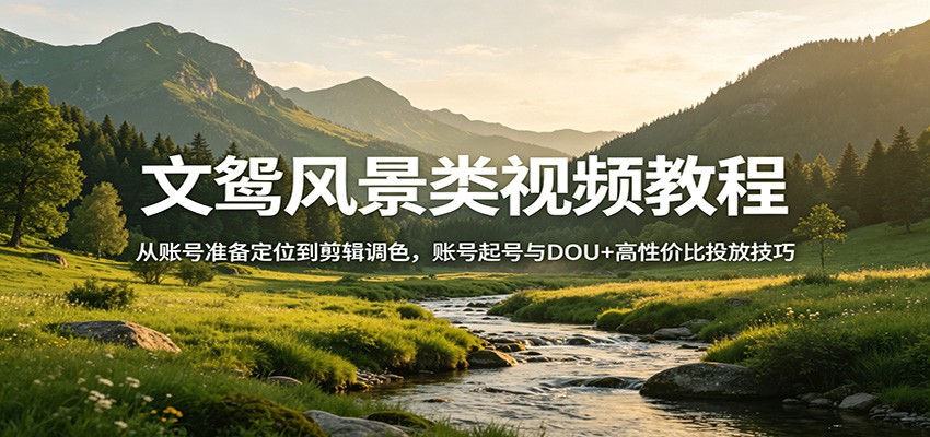 文鸳风景类视频教程：从账号准备定位到剪辑调色，账号起号与DOU+高性价比投放技巧-来聚吧