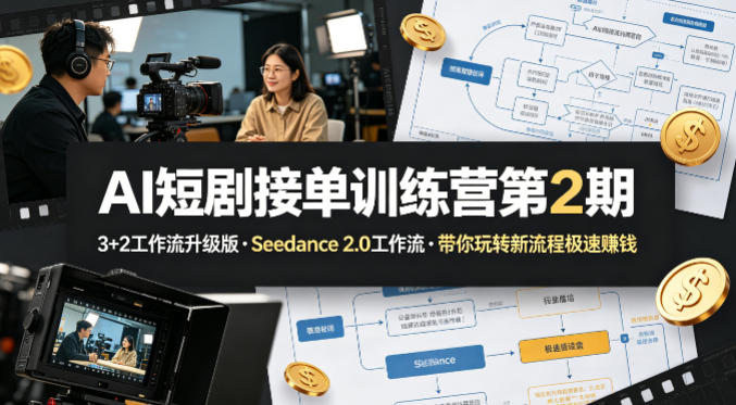 AI短剧接单训练营第2期,3+2工作流升级版,Seedance 2.0工作流,带你玩转新流程极速賺钱-来聚吧