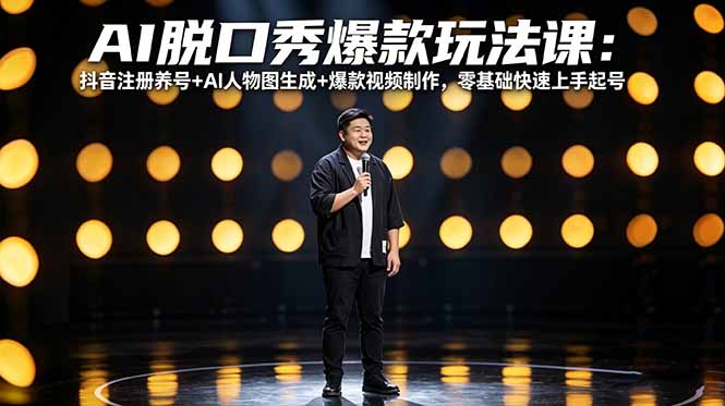 AI脱口秀爆款玩法课：抖音注册养号+AI人物图生成+爆款视频制作，零基础快速上手起号-来聚吧