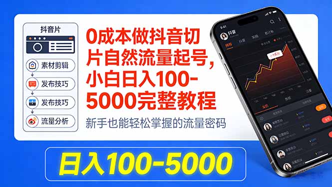 0成本做抖音切片自然流量起号,小白日入100-5000完整教程-来聚吧