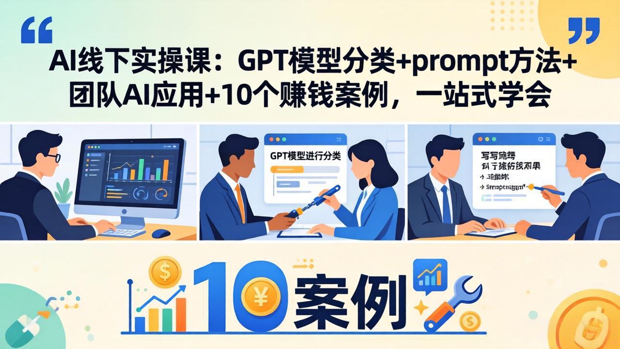 AI线下实操课：GPT模型分类+prompt方法+团队AI应用+10个赚钱案例，一站式学会-来聚吧