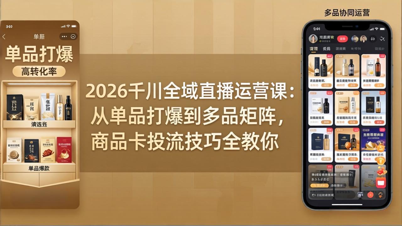 2026千川全域直播运营课:从单品打爆到多品矩阵,商品卡投流技巧全教你-来聚吧